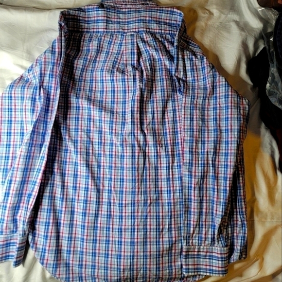 Mens Izod Button Down Size Lage Red White and Blue Plaid - Picture 2 of 6